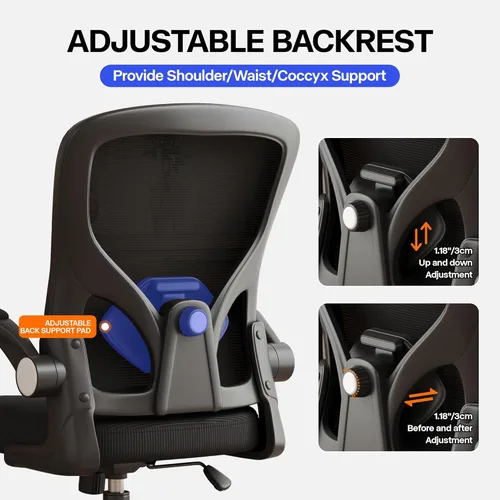 Miniatura 6 de Silla de oficina, silla de escritorio ergonómica con soporte lumbar ajustable, brazos abatibles, cómoda silla giratoria de malla para computadora