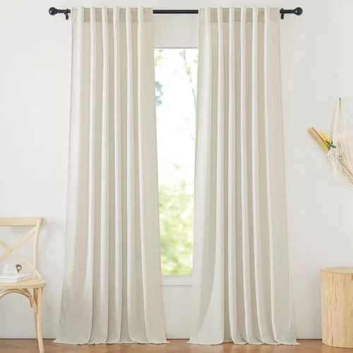 Miniatura 47 de NICETOWN Cortinas de lino grueso para dormitorio, privacidad añadida, bolsillo para barra y pestaña trasera, no se transparentan, mezcla de lino