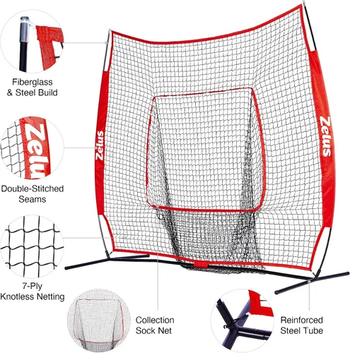 Miniatura 5 de ZELUS Red de béisbol de 7 x 7 pies, red de práctica de béisbol y sóftbol con tee, pelotas de béisbol y bolsa de transporte para batear y lanzar