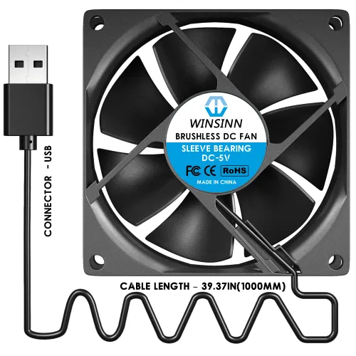 Miniatura 5 de WINSINN DC 3.150 in Ventilador USB 5V 8025 Rodamiento de bolas dual sin escobillas Enfriamiento 3.150 inx0.984 in 2PIN (paquete de 2 piezas)
