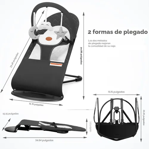 Miniatura 3 de HKAI Baby Bouncer, asiento portátil para bebés de 0 a 18 meses, telas 100% algodón, 3 modos de uso con opciones de balancín y estacionarias, silla