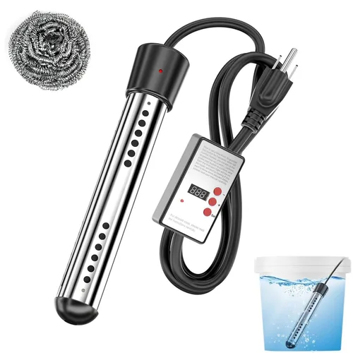 Immersion Water Heater 2000W with Smart Timer for Pool Bathtub Bucket, Portable Electric Heater Stainless Steel Guard for Home Outdoor Travel Camping
