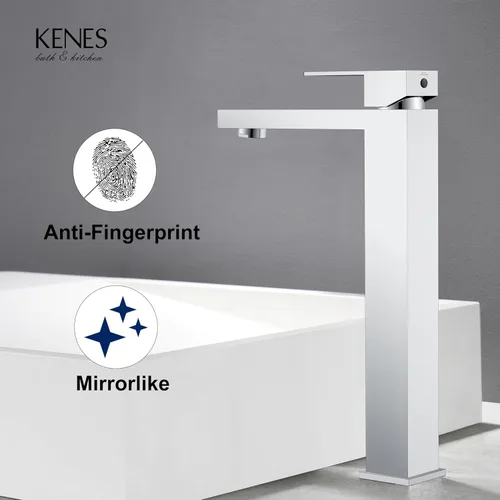 Miniatura 8 de KENES Grifo de lavabo de baño de una sola manija cromada, grifo de lavabo de baño alto con líneas de suministro de agua y desagüe de fregadero Cromo