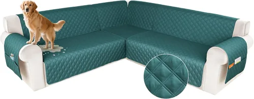 Miniatura 30 de HDCAXKJ Funda impermeable para sofá modular en forma de L, fundas seccionales de esquina lavables, a prueba de mascotas, protector de muebles