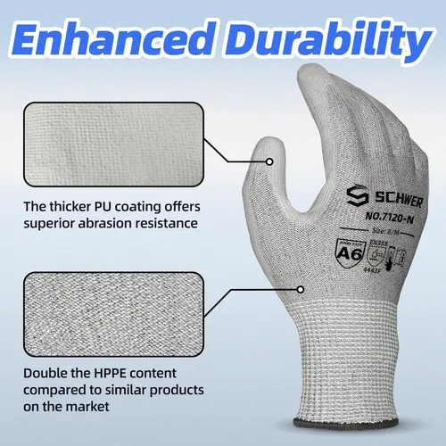 Miniatura 5 de Schwer 3 pares de guantes de trabajo resistentes a los cortes ANSI A6, a prueba de cortes, pantalla táctil, para hombres y mujeres, utilizados