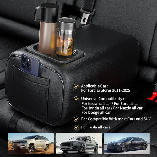 Miniatura 2 de Reposabrazos universal para automóvil de dos filas con caja de consola y portavasos para asiento trasero, reposabrazos de segunda fila