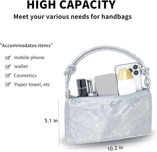 Miniatura 3 de Bolso Hobo con diamantes de imitación para mujer elegante bolso de noche brillante plateado con diamantes de imitación bolso dorado para graduación