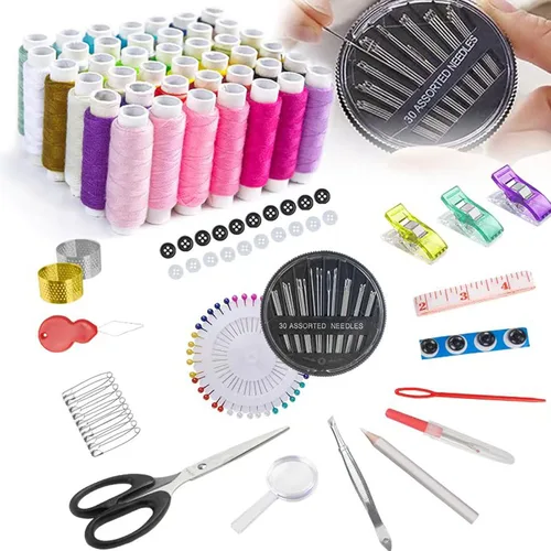 Miniatura 2 de JUNING Kit de costura con estuche negro, suministros de costura portátiles para el hogar, viajes, adultos, principiantes, emergencias, 42 hilos