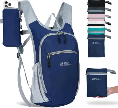 Miniatura 15 de Mochila de senderismo 10L/15L, pequeña mochila de día ligera, plegable, para viajes, resistente al agua, para mujeres y hombres (Gris, 10L)