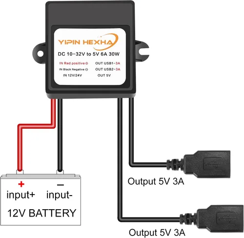 Miniatura 4 de 2 piezas DC 12V 24V a 5V 6A 30W adaptador de corriente con doble USB hembra convertidor reductor DC módulo buck