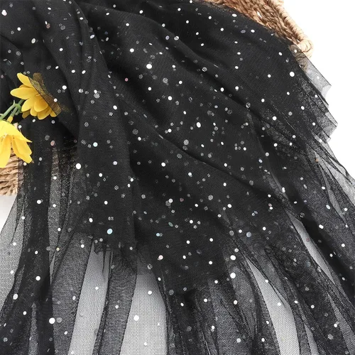 Miniatura 6 de HAVII Tela de tul negro con purpurina de 59 pulgadas x 2 yardas, tul con lentejuelas láser para faldas tutú, costura, manualidades, accesorios