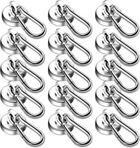 Miniatura 7 de DIYMAG Ganchos magnéticos de 70 libras, paquete de 6 imanes de neodimio resistentes con mosquetón giratorio, ideal para tu refrigerador y otras