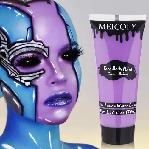 Miniatura 6 de MEICOLY Pintura facial color morado claro crema, tubo grande de 2.37 onzas, pintura de cuerpo completo a base de agua para adultos y niños, pintura