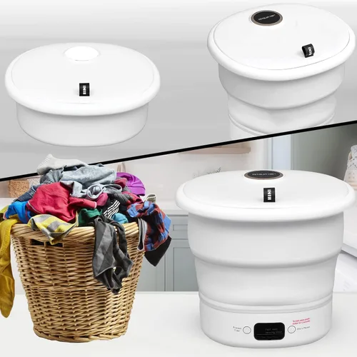 Miniatura 7 de Mini lavadora portátil – Pequeña lavadora plegable para ropa – Para camping, RV, viajes, espacios pequeños (blanco)