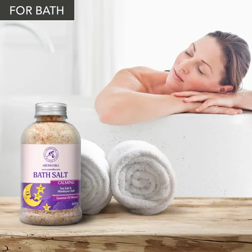 Miniatura 3 de Sales de baño calmantes de 21.16 onzas – con aceites esenciales de sándalo, lavanda y bergamota – Sales marinas de baño naturales de 21.16 oz