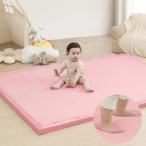 Miniatura 31 de Huloo Sleep - Tapete de juego para bebé, tapete de espuma viscoelástica de 1.3 pulgadas de grosor, terciopelo coral suave, antideslizante, Gris