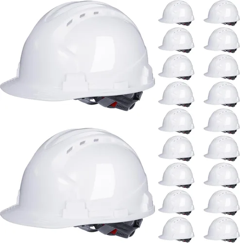 Leumoi 20 Pack 4 Pt. Suspension Hard Hat Bulk Safety Helmets ABS Ratchet Hard Hats Adjustable Construction Hardhats with Vents and Cotton Brow Pad