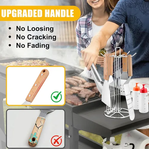 Miniatura 4 de HaSteeL - Juego de 20 accesorios para parrilla, juego de espátulas de metal resistente, herramientas Teppanyaki de acero inoxidable para parte