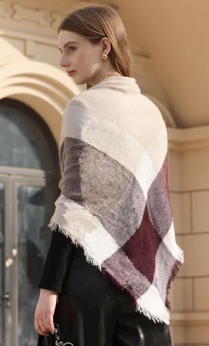 Miniatura 105 de Wander Agio - Bufanda envolvente con diseño a cuadros o triangular para mujer, cálida y larga, de punto, sensación de cachemira, chal
