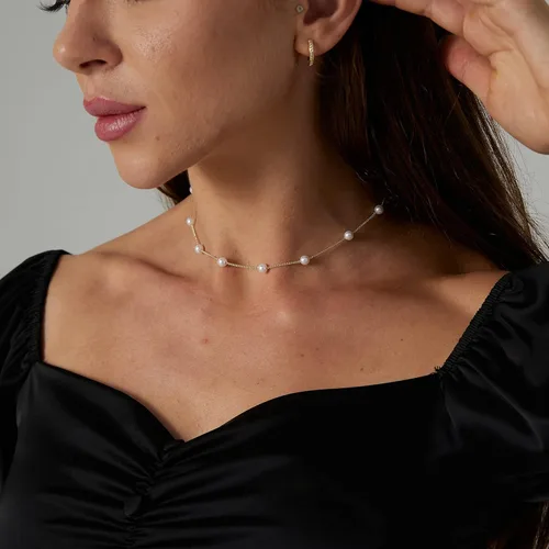 Miniatura 4 de Delicado collar con colgante de perlas para mujer, chapado en oro de 14 quilates, elegante collar de perlas de agua dulce, collar de perlas con clip