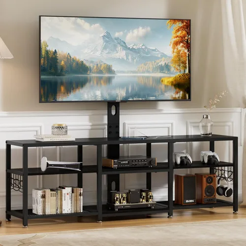 Miniatura 3 de VECELO Soporte de TV con montaje y tomas de corriente, centro de entretenimiento para televisores de 60/65/70/75/80 pulgadas, consola multimedia