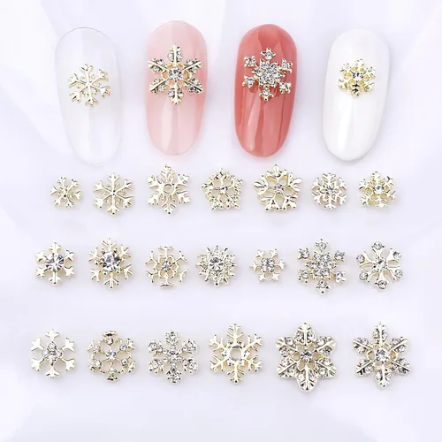 AUOCATTAIL Juego de 20 piezas de cristales de uñas dorados de Navidad con diamantes, para manualidades, manicura, suministros de decoración de uñas,