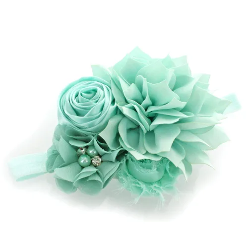 Miniatura 2 de My Lello Diadema Shabby Tela Flor Cluster Bebé - Bebé - Niño Pequeño - Niña Elástico Mineral Hielo, Hielo mineral
