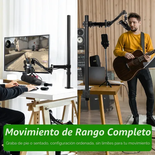 Miniatura 3 de Brazo de Micrófono de Pluma, Soporte de Micrófono Aéreo Ajustable con Altura con Elevador de Extensión para Shure SM7B Blue Yeti HyperX QuadCast S