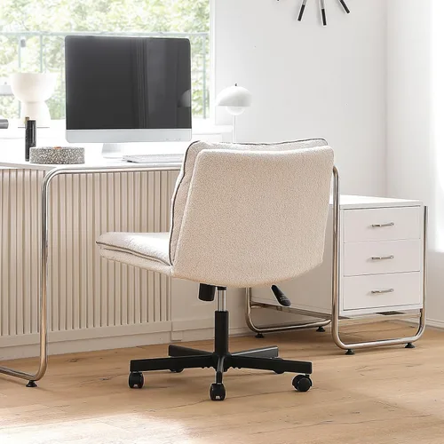 Miniatura 9 de EMIAH Silla de escritorio sin brazos con ruedas de pelo sintético, de respaldo medio, ergonómica, para el hogar, para computadora, cómoda