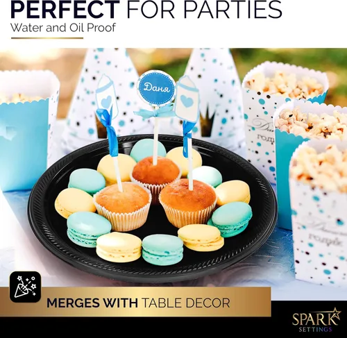 Miniatura 5 de Amcrate Platos desechables de plástico, negro, 10.4 pulgadas, fuertes y resistentes para fiestas, cenas, vacaciones, picnic, viajes, paquete de 50