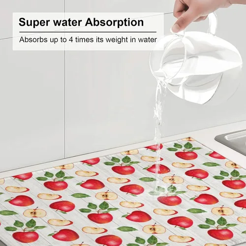 Miniatura 5 de Apple Orchard - Tapete de secado de platos de grano de madera de 18 x 24 pulgadas para encimera de cocina, almohadilla absorbente de microfibra