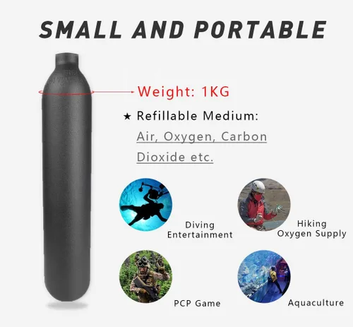 Miniatura 3 de Botella de aire de aluminio de 4500 psi, cilindro de PCP aeronáutico a prueba de explosiones de 30 Mpa, tanque de alta presión recargable M18 * 1.5