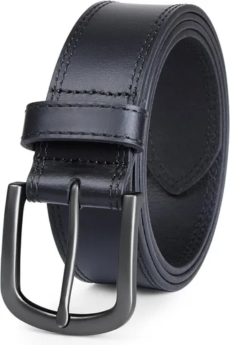 Cinturón de cuero de grano completo para hombre para jeans casuales de uso diario, cinturones de cuero hechos a mano de 1.5 pulgadas con caja de
