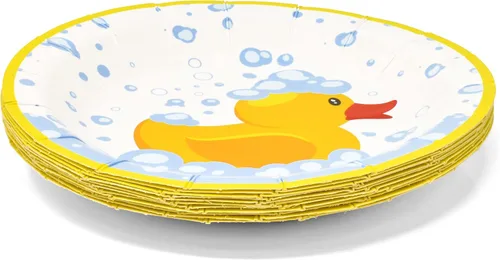 Miniatura 6 de Gift Boutique 96 piezas de suministros de fiesta de patos de goma, platos de papel, servilleta para patos amarillos, pato, baño de burbujas, pijama