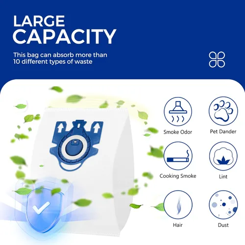 Miniatura 5 de Bolsas para aspiradora Miele Classic C1 Complete C1 C2 C3 S227 S240 S270 S400 S2 S5 S8 Series, incluye 6 paquetes de bolsas de limpieza de aire