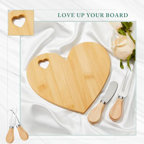 Miniatura 3 de Patelai Juego de 24 tableros de queso con forma de corazón para baby shower, con cuchillo, mini tablero de madera para charcutería, caja de regalo