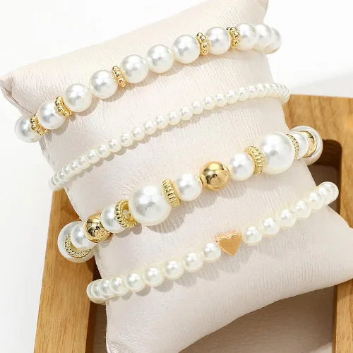 Miniatura 4 de Pulseras de perlas para mujer, pulsera de perlas de imitación con cuentas de perlas blancas, juego de pulseras elásticas apilables, pulseras