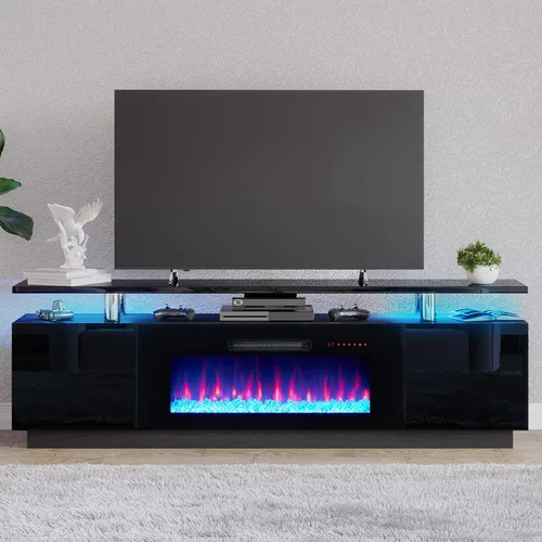AMERLIFE Soporte de TV con chimenea de 36 pulgadas, luces LED modernas para centro de entretenimiento de 70 pulgadas, armario de consola de TV de 2