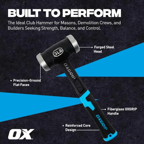 Miniatura 4 de OX Pro Ultrastrike Martillo de trineo de 3 lb con amortiguación de vibraciones, cuello puenteado y empuñadura ergonómica antideslizante