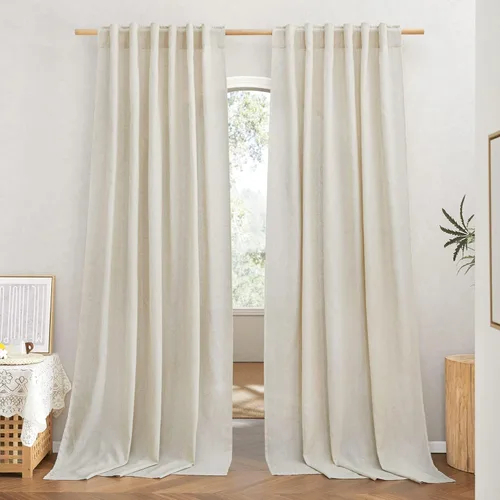 Miniatura 21 de NICETOWN Cortinas de lino grueso para dormitorio, privacidad añadida, bolsillo para barra y pestaña trasera, no se transparentan, mezcla de lino