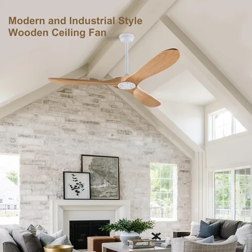 Miniatura 6 de Ventilador de techo de 42 pulgadas de madera sin luz, ventiladores modernos de 3 aspas con control remoto, motor DC reversible silencioso, Madera