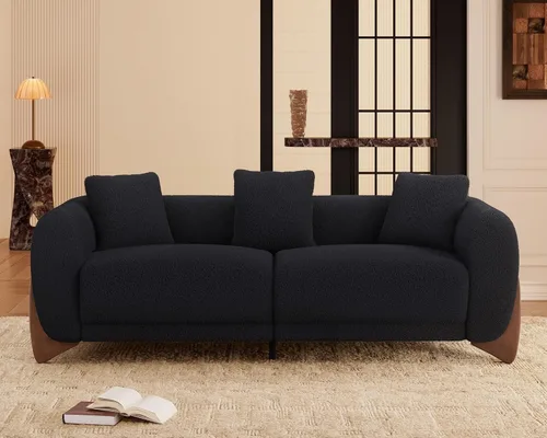Miniatura 13 de Morden Fort Sherpa Boucle Sillón Individual de Sofá, Sofá Moderno Tapizado Silla Profunda con Almohada Decorativa Suave Amigable con la Piel Silla