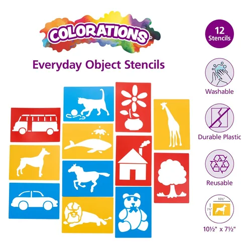 Miniatura 2 de Colorations Plantillas grandes de plástico lavable para objetos cotidianos, juego de 12
