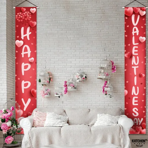 Miniatura 5 de KatchOn, Cartel de feliz día de San Valentín – XL, 72 x 12 pulgadas Cartel de puerta de San Valentín para decoraciones de feliz día de San