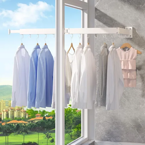 Miniatura 7 de ZdwCyl Estante de secado de ropa, ahorro de espacio de lavandería montado en la pared, retráctil, plegable (tres pliegues), ropa de color blanco