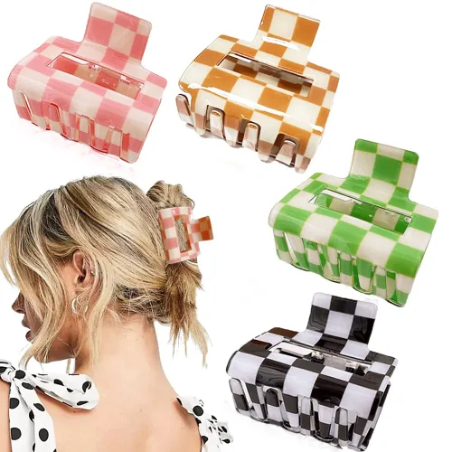 Miniatura 11 de Paquete de 4 pinzas para el cabello mate para cabello fino y grueso - 2 pinzas de garra cuadradas medianas en color neutro (lindas para mujeres)
