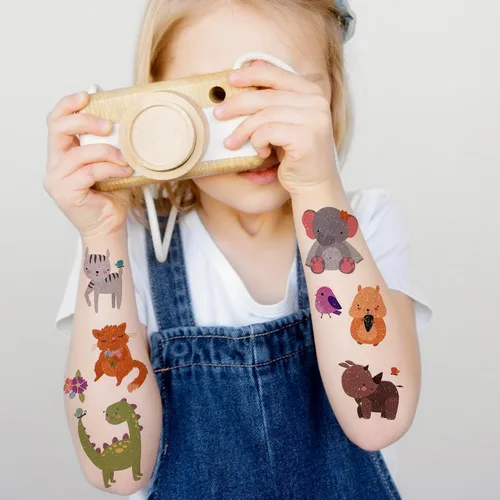 Miniatura 4 de Tatuajes temporales de animales con brillantina, 30 hojas de calcomanías de tatuajes falsos de animales salvajes, tatuajes pequeños impermeables