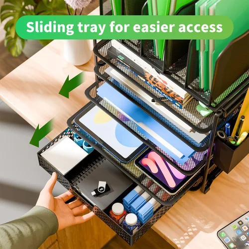 Miniatura 3 de Simple Trending – Organizador de archivos de escritorio de malla metálica de 5 niveles, bandejas para papel tamaño carta con cajón deslizante