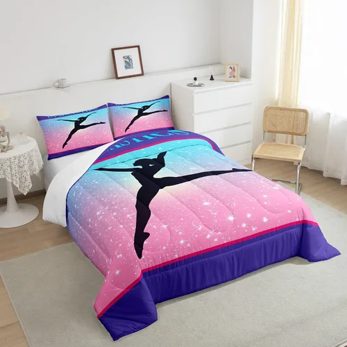 Miniatura 5 de Edredón de gimnasia tamaño individual para niñas, juegos de ropa de cama de cielo estrellado para niños y adolescentes, edredón con temática