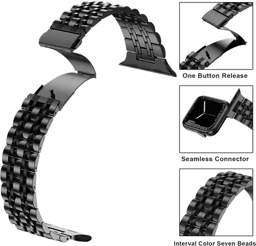 Miniatura 5 de Anlinser Correas de metal compatibles con Apple Watch de 1.65, 1.61, 1.57, 1.49 pulgadas para mujeres y hombres, correa de repuesto de acero Negro